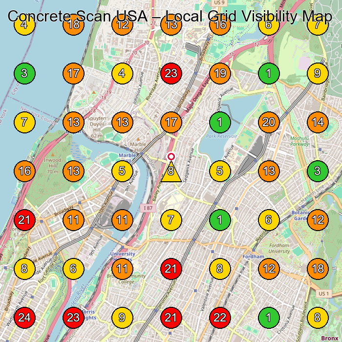 Concrete Scan USA Concrete Contractor GeoGrid ranking map for Bronx NY